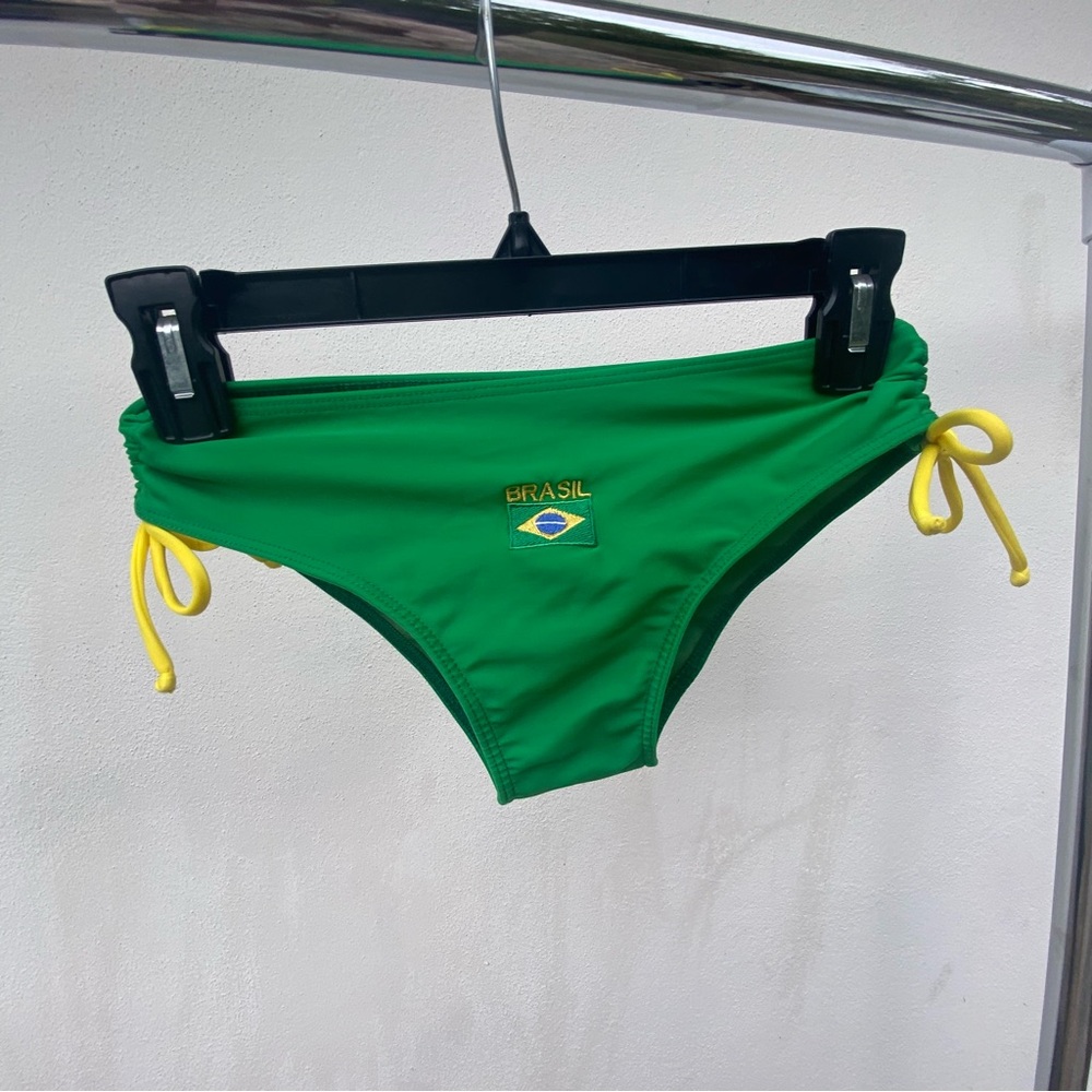 Brazilian Flag Green & Yellow Drawstring Bikini Bottoms Size Small